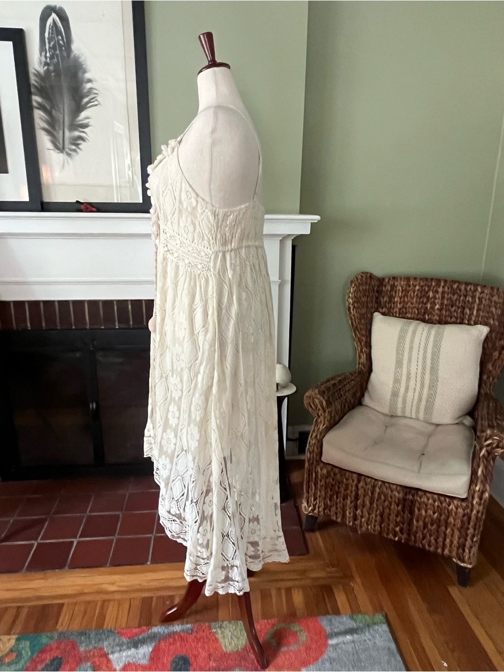 Ivory Boho Lace Midi Dress | Crochet Lace | High-Low Hem | L/XL Approx - Picture 5 of 8